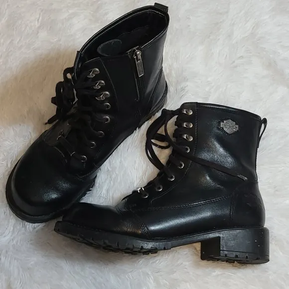 Leather Harley-Davidson Boots with Side Zipper