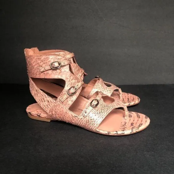 Leon Max NEW Villa Pink Blush Snakeskin  Sandals size 7