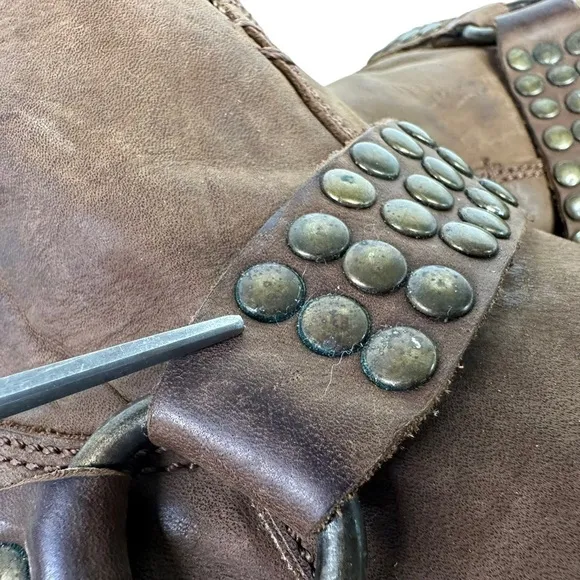 Liberty Black Womens Studded Harness Cowboy Boots Sz 8 Brown Western Side Zip