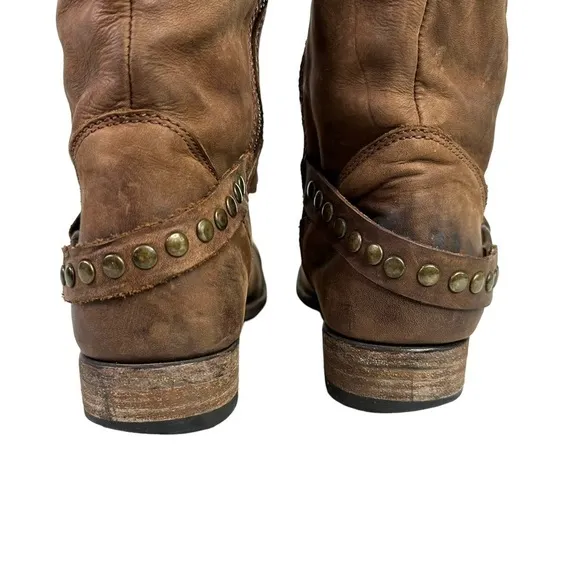 Liberty Black Womens Studded Harness Cowboy Boots Sz 8 Brown Western Side Zip