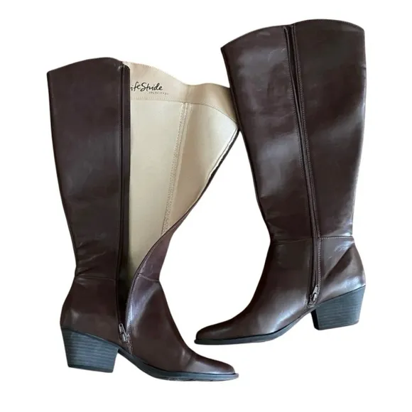 Life Stride Velocity 2.0 Brown Knee High Boots • Pointed Toe Side Zip • Size 10