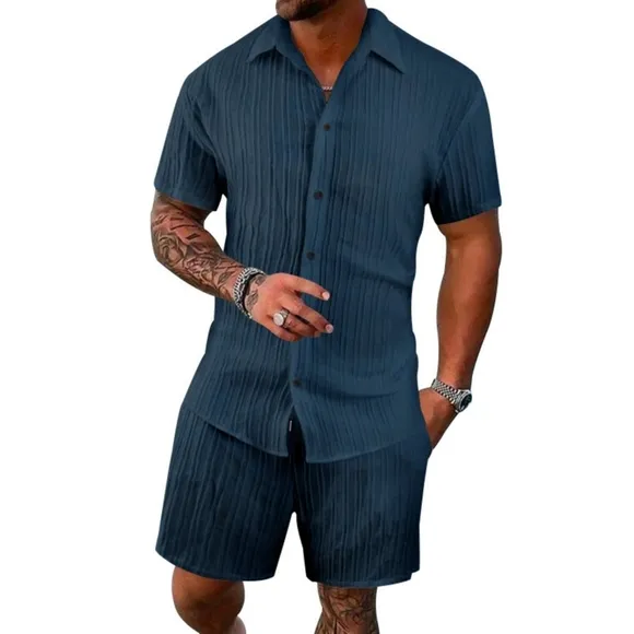 Light Blue Short Sleeve Shirt and Shorts Set