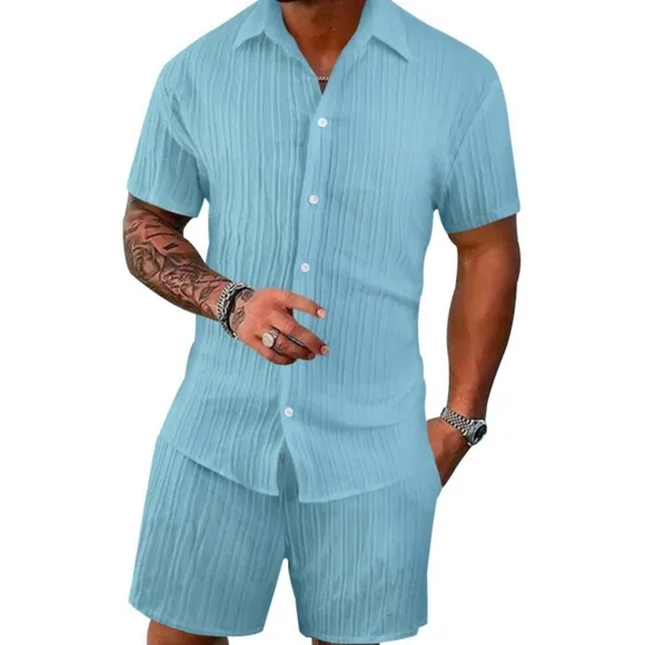 Light Blue Short Sleeve Shirt and Shorts Set