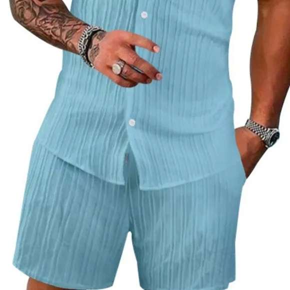 Light Blue Short Sleeve Shirt and Shorts Set