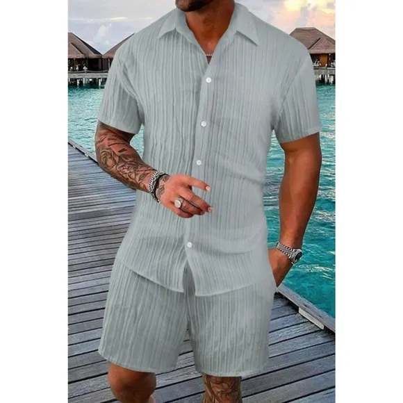 Light Blue Short Sleeve Shirt and Shorts Set