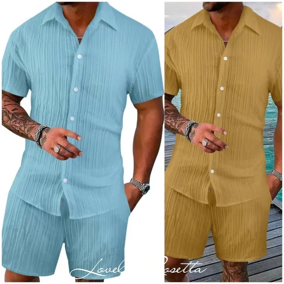 Light Blue Short Sleeve Shirt and Shorts Set