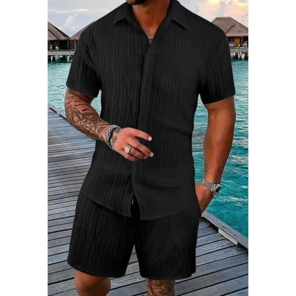 Light Blue Short Sleeve Shirt and Shorts Set