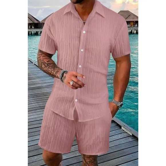 Light Blue Short Sleeve Shirt and Shorts Set