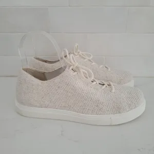LIKE NEW Nisolo Women's Go-To Eco-Knit Flat Sneaker Linen Beige Tan Size 9.5