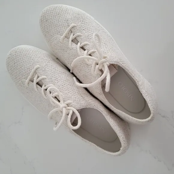 LIKE NEW Nisolo Women's Go-To Eco-Knit Flat Sneaker Linen Beige Tan Size 9.5