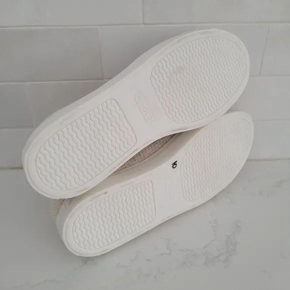 LIKE NEW Nisolo Women's Go-To Eco-Knit Flat Sneaker Linen Beige Tan Size 9.5
