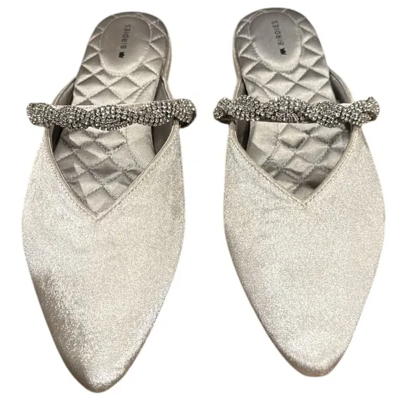 Like New - The Swan Snow Crystal Bracelet Pointed Toe Slide Mule Size 8.5