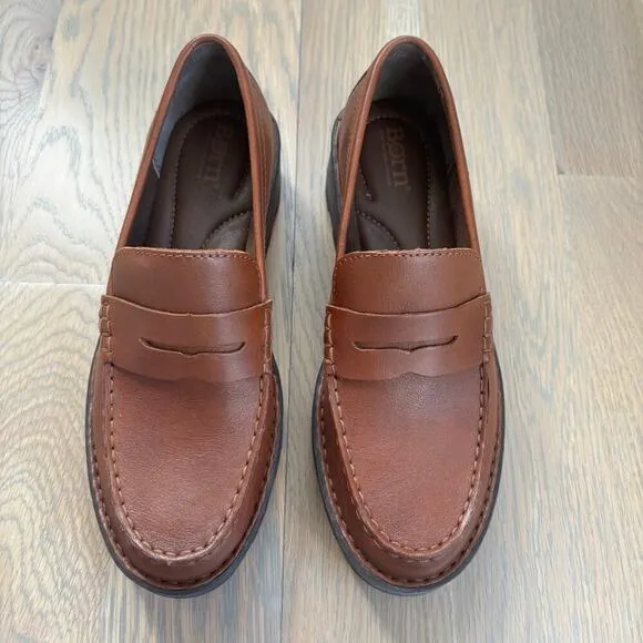 Like New Worn Once Born Brown Carrera Leather Penny Loafers