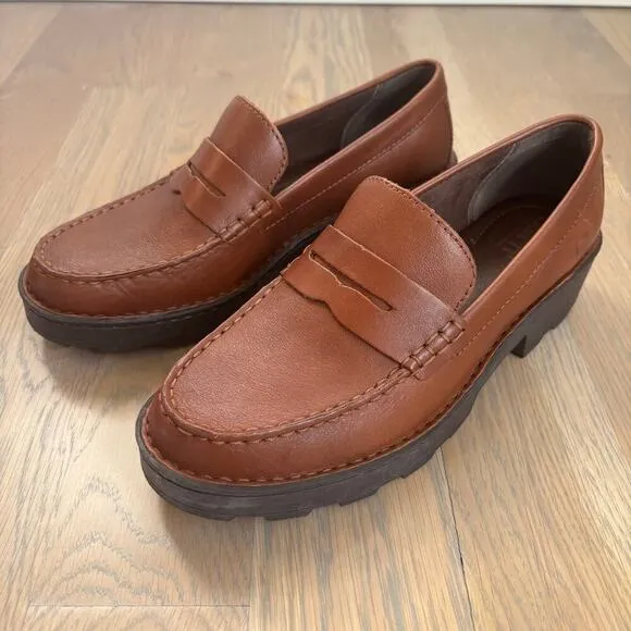 Like New Worn Once Born Brown Carrera Leather Penny Loafers