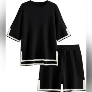 Lillusory Women's2 Piece Outfits Matching Lounge Sets Tracksuit Knit Tops Shorts