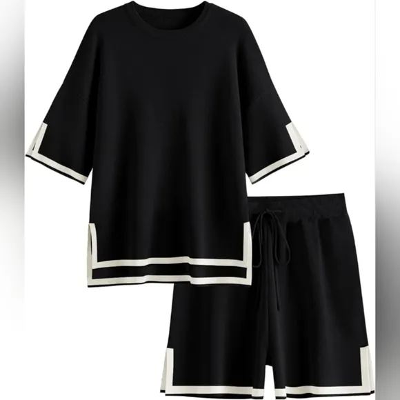 Lillusory Women's2 Piece Outfits Matching Lounge Sets Tracksuit Knit Tops Shorts