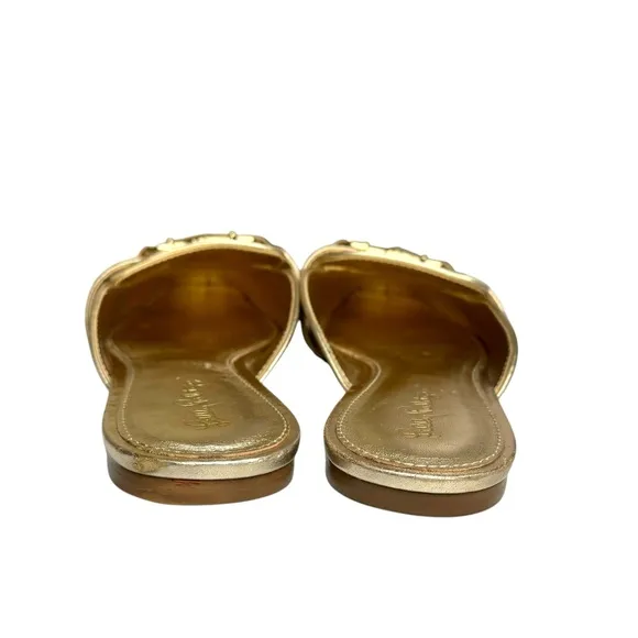 Lilly Pulitzer Andi Horsebit Metallic Gold Leather Mules Flats Slides Women’s