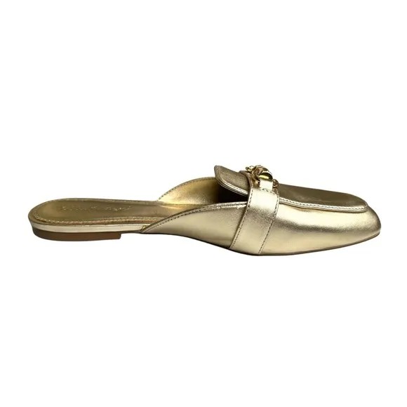 Lilly Pulitzer Andi Horsebit Metallic Gold Leather Mules Flats Slides Women’s
