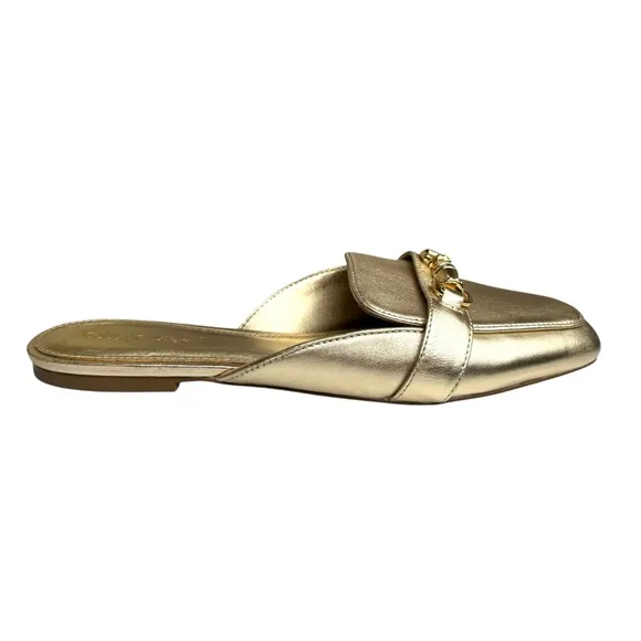 Lilly Pulitzer Andi Horsebit Metallic Gold Leather Mules Flats Slides Women’s