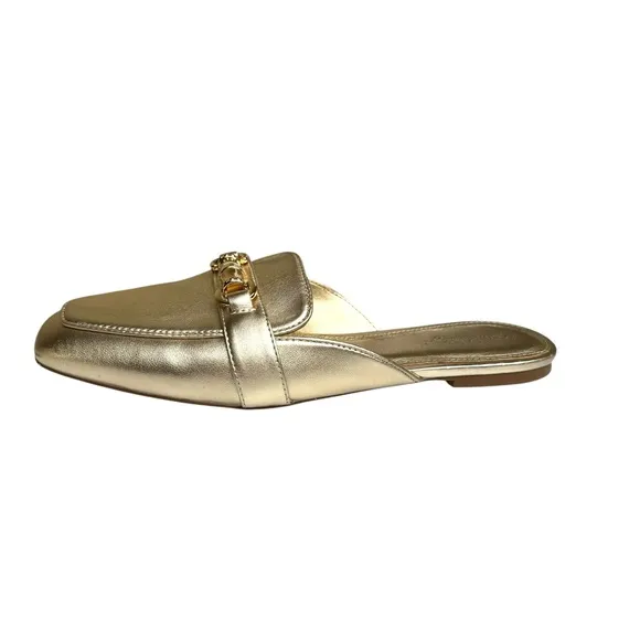 Lilly Pulitzer Andi Horsebit Metallic Gold Leather Mules Flats Slides Women’s