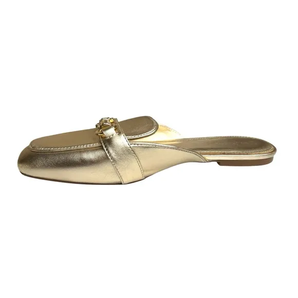 Lilly Pulitzer Andi Horsebit Metallic Gold Leather Mules Flats Slides Women’s