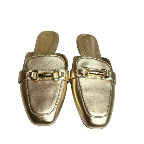 Lilly Pulitzer Andi Horsebit Metallic Gold Leather Mules Flats Slides Women’s