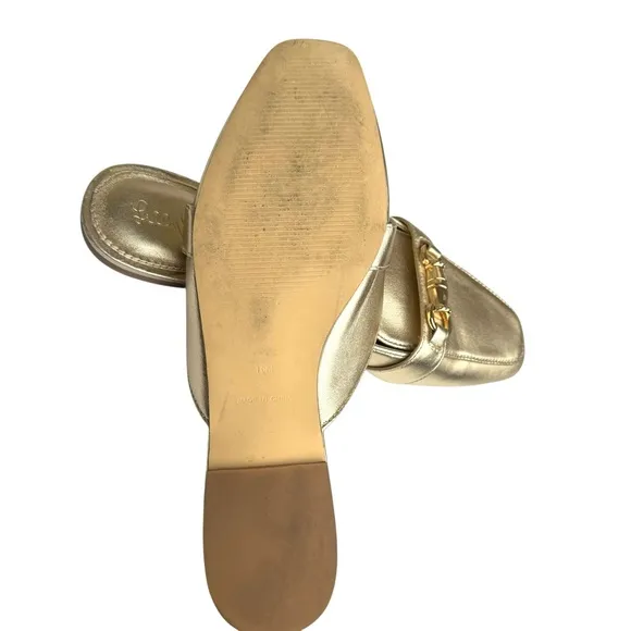 Lilly Pulitzer Andi Horsebit Metallic Gold Leather Mules Flats Slides Women’s
