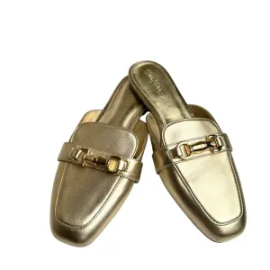 Lilly Pulitzer Andi Horsebit Metallic Gold Leather Mules Flats Slides Women’s