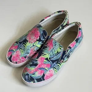 Lilly Pulitzer Julie Sneakers Size 9.5 Tropicola High Tide Navy Printed Canvas