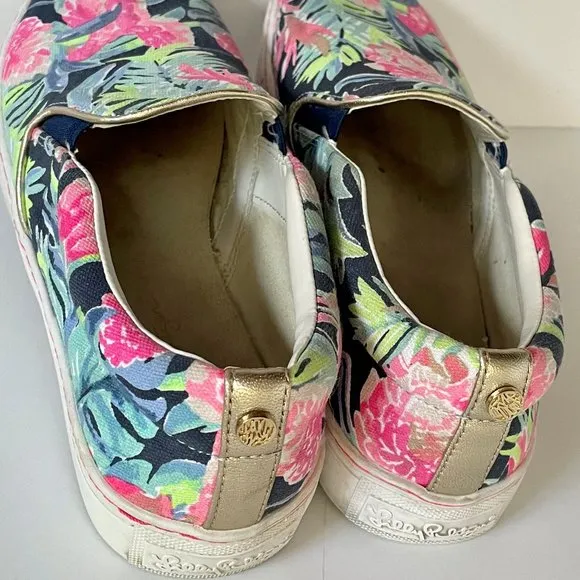 Lilly Pulitzer Julie Sneakers Size 9.5 Tropicola High Tide Navy Printed Canvas