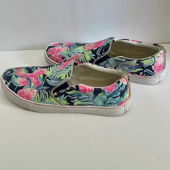 Lilly Pulitzer Julie Sneakers Size 9.5 Tropicola High Tide Navy Printed Canvas