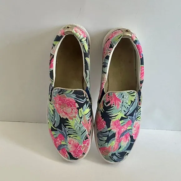 Lilly Pulitzer Julie Sneakers Size 9.5 Tropicola High Tide Navy Printed Canvas