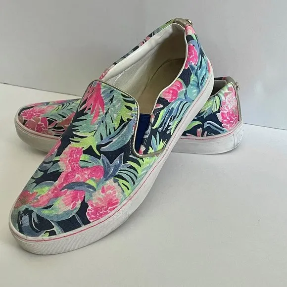 Lilly Pulitzer Julie Sneakers Size 9.5 Tropicola High Tide Navy Printed Canvas