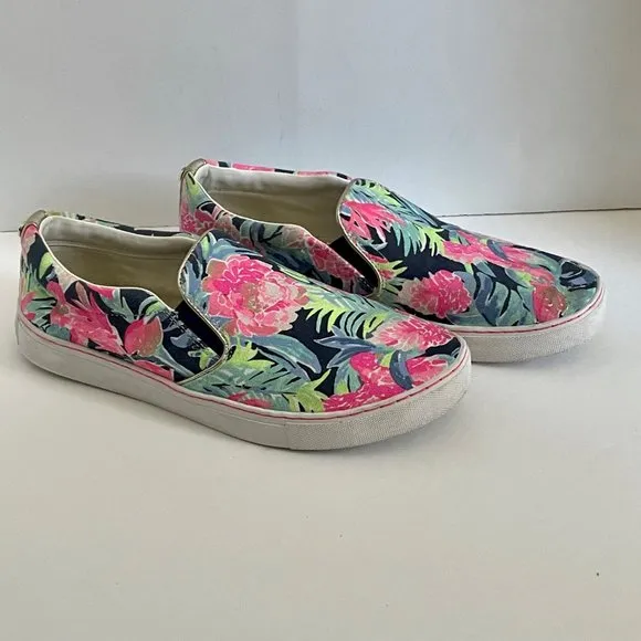 Lilly Pulitzer Julie Sneakers Size 9.5 Tropicola High Tide Navy Printed Canvas