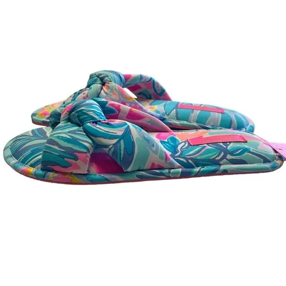 Lilly Pulitzer S/M Pool Slipper Slides Aqua Pink Rainforest Retreat Resortwear