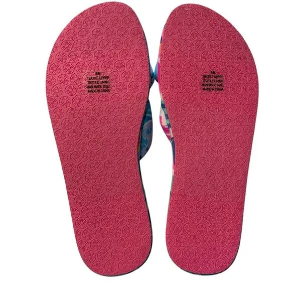 Lilly Pulitzer S/M Pool Slipper Slides Aqua Pink Rainforest Retreat Resortwear
