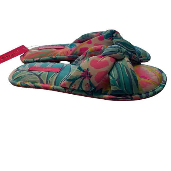 Lilly Pulitzer S/M Pool Slipper Slides Aqua Pink Rainforest Retreat Resortwear