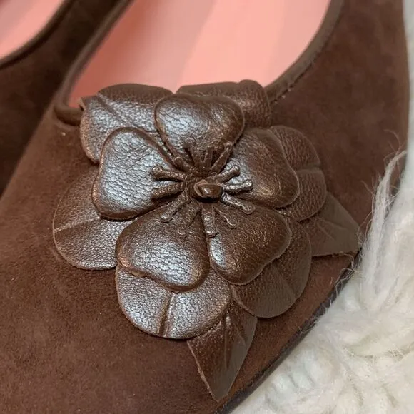 LILLYPulitzer Women's Ballet Flats Leather Suede Shoes Flower detail NWOT 7.5
