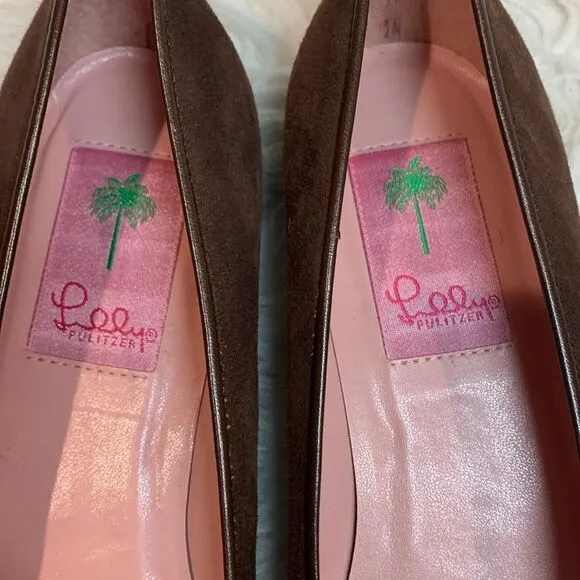 LILLYPulitzer Women's Ballet Flats Leather Suede Shoes Flower detail NWOT 7.5