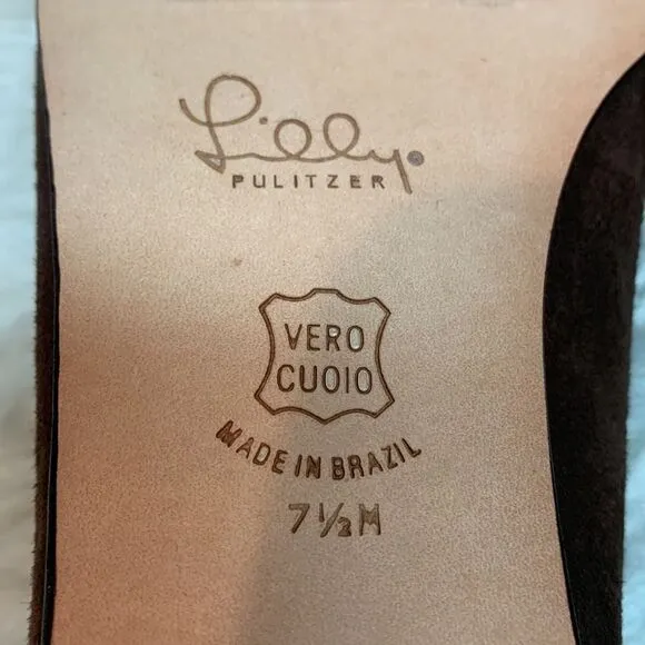 LILLYPulitzer Women's Ballet Flats Leather Suede Shoes Flower detail NWOT 7.5