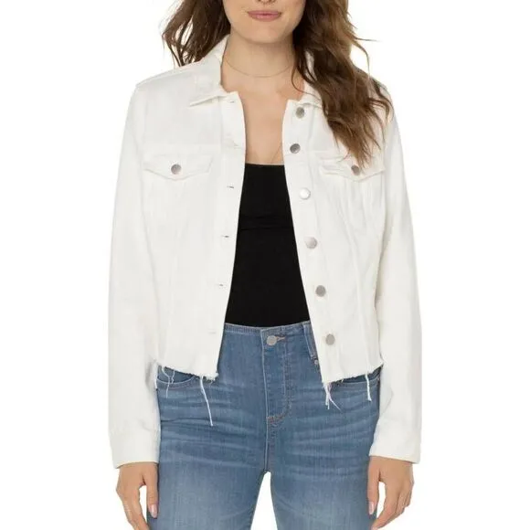 Liverpool CLASSIC ECO DENIM JACKET WITH SHREDDED HEM size Large