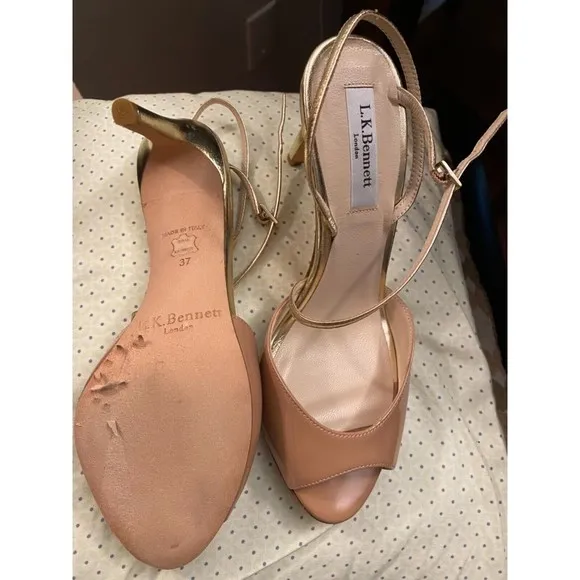 LK Bennett Camilla Womens BEIGE  Gold Strap Open Toe Leather Sandals. 37M