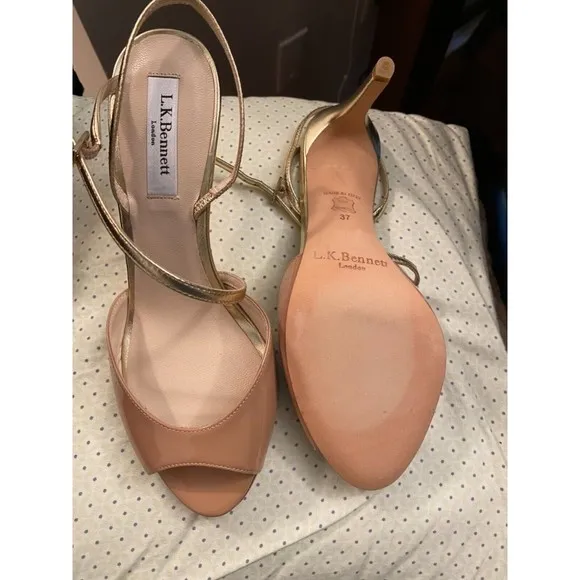 LK Bennett Camilla Womens BEIGE  Gold Strap Open Toe Leather Sandals. 37M