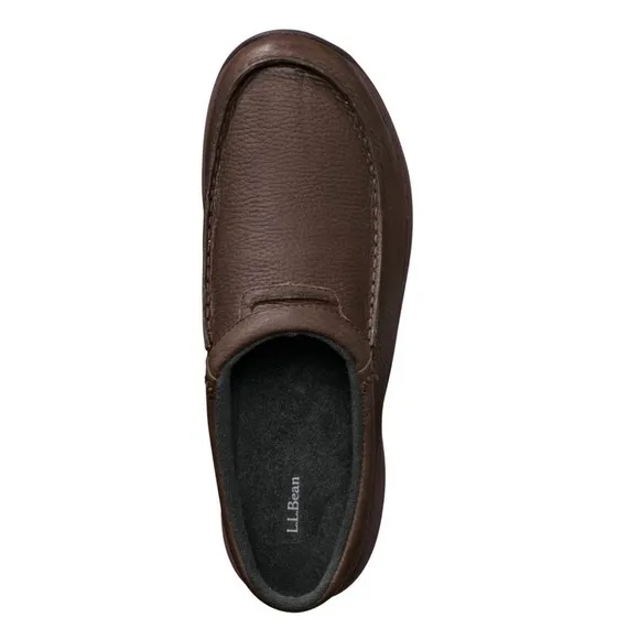 L.L. Bean Men's Pebbled Rugged Dark Brown Leather Comfort Moc Slides NEW 8