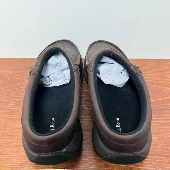 L.L. Bean Men's Pebbled Rugged Dark Brown Leather Comfort Moc Slides NEW 8
