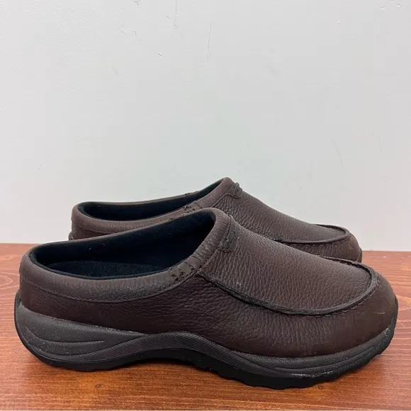L.L. Bean Men's Pebbled Rugged Dark Brown Leather Comfort Moc Slides NEW 8