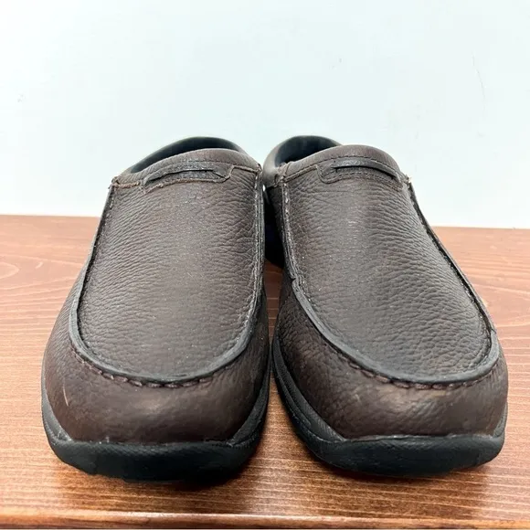 L.L. Bean Men's Pebbled Rugged Dark Brown Leather Comfort Moc Slides NEW 8