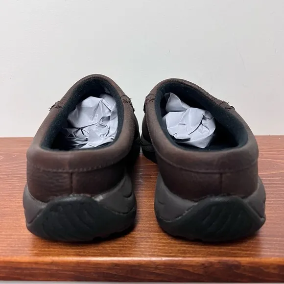 L.L. Bean Men's Pebbled Rugged Dark Brown Leather Comfort Moc Slides NEW 8