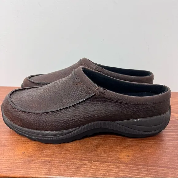 L.L. Bean Men's Pebbled Rugged Dark Brown Leather Comfort Moc Slides NEW 8