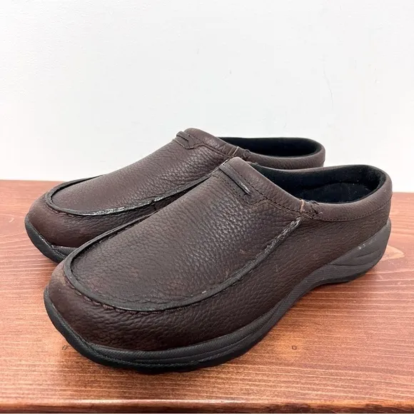 L.L. Bean Men's Pebbled Rugged Dark Brown Leather Comfort Moc Slides NEW 8